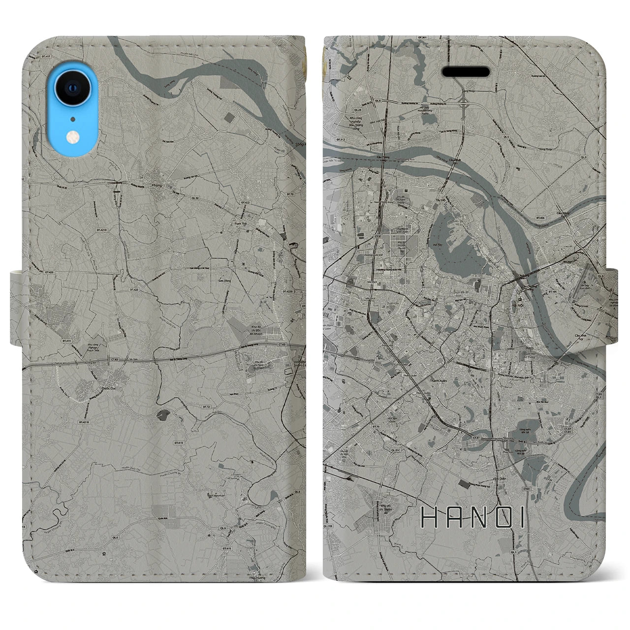 【ハノイ(ベトナム)】地図柄iPhoneケース(手帳タイプ)モノトーン・iPhone XR 用