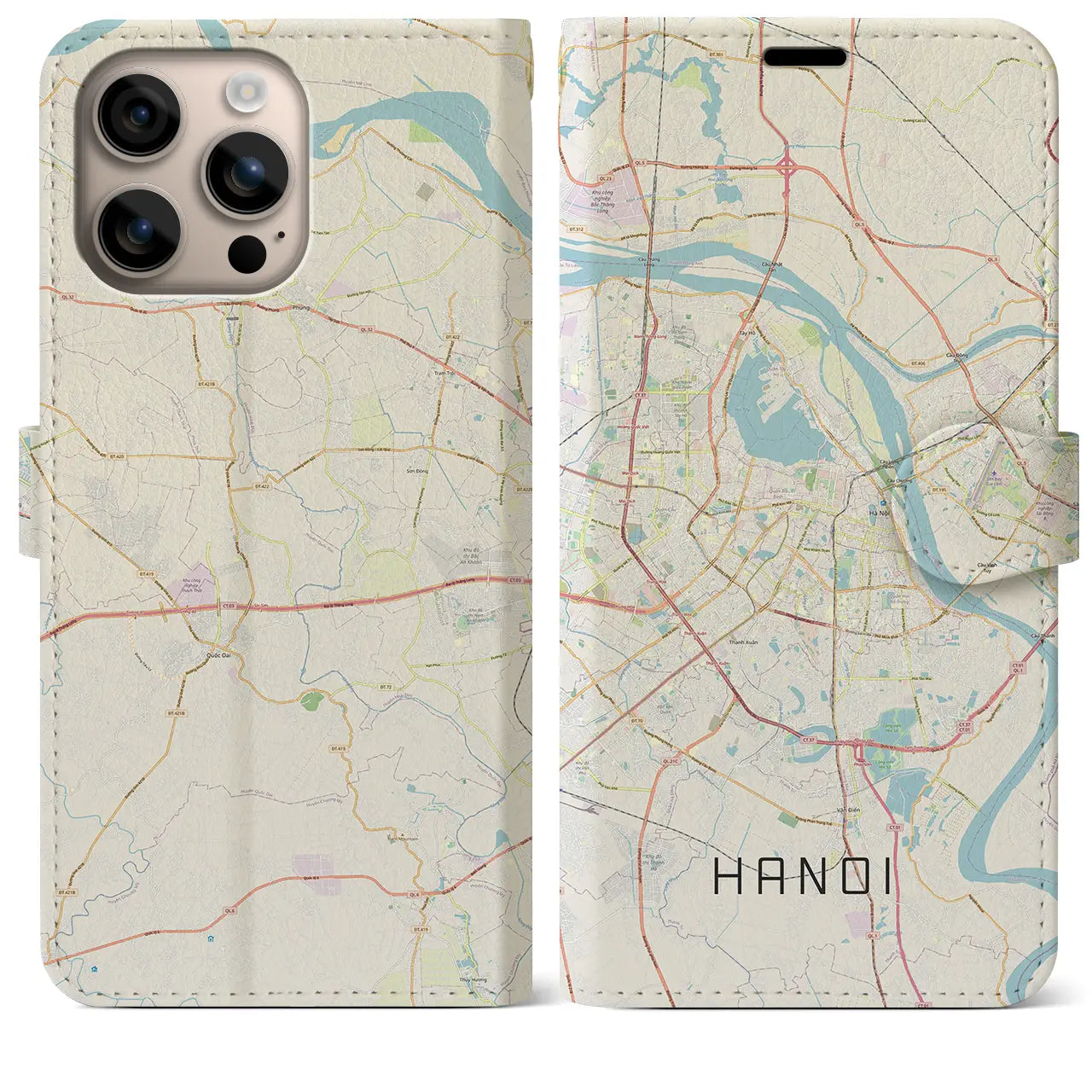 【ハノイ(ベトナム)】地図柄iPhoneケース(手帳タイプ)ナチュラル・iPhone 16 Plus 用