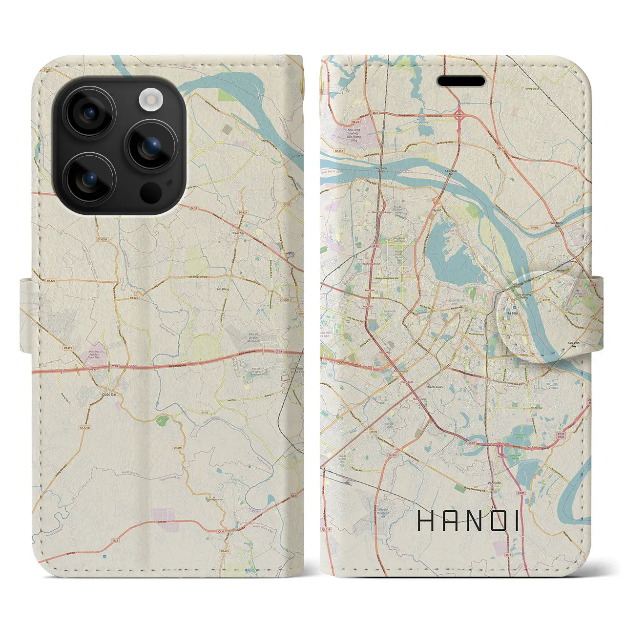 【ハノイ(ベトナム)】地図柄iPhoneケース(手帳タイプ)ナチュラル・iPhone 16 用