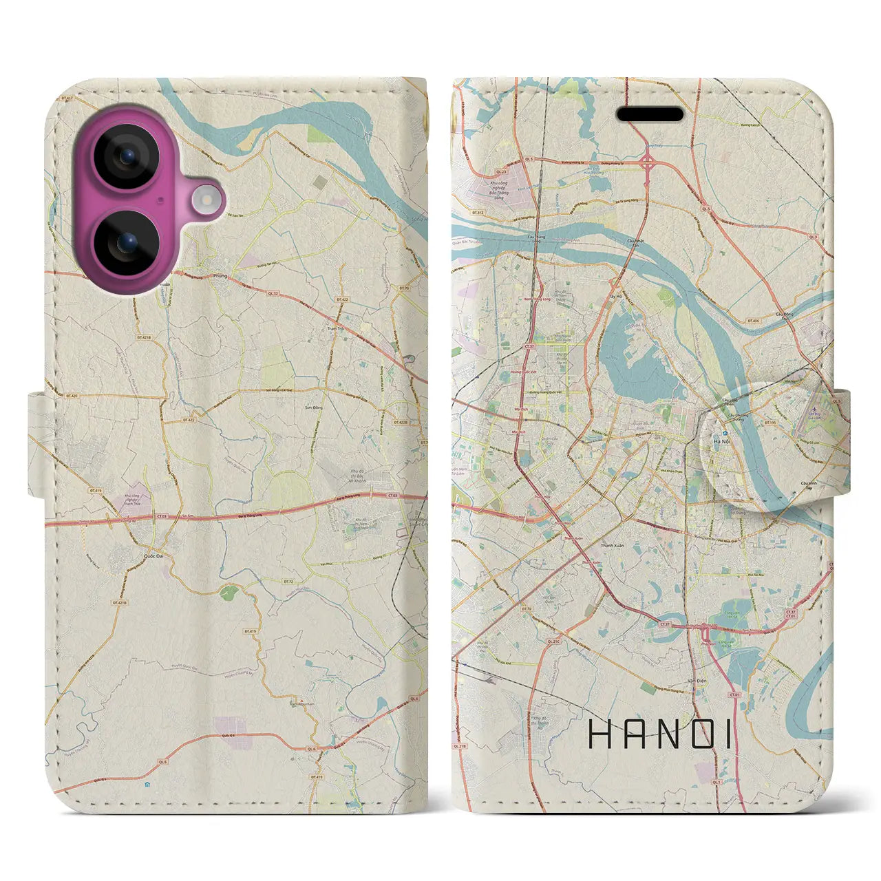 【ハノイ(ベトナム)】地図柄iPhoneケース(手帳タイプ)ナチュラル・iPhone 16 Pro 用