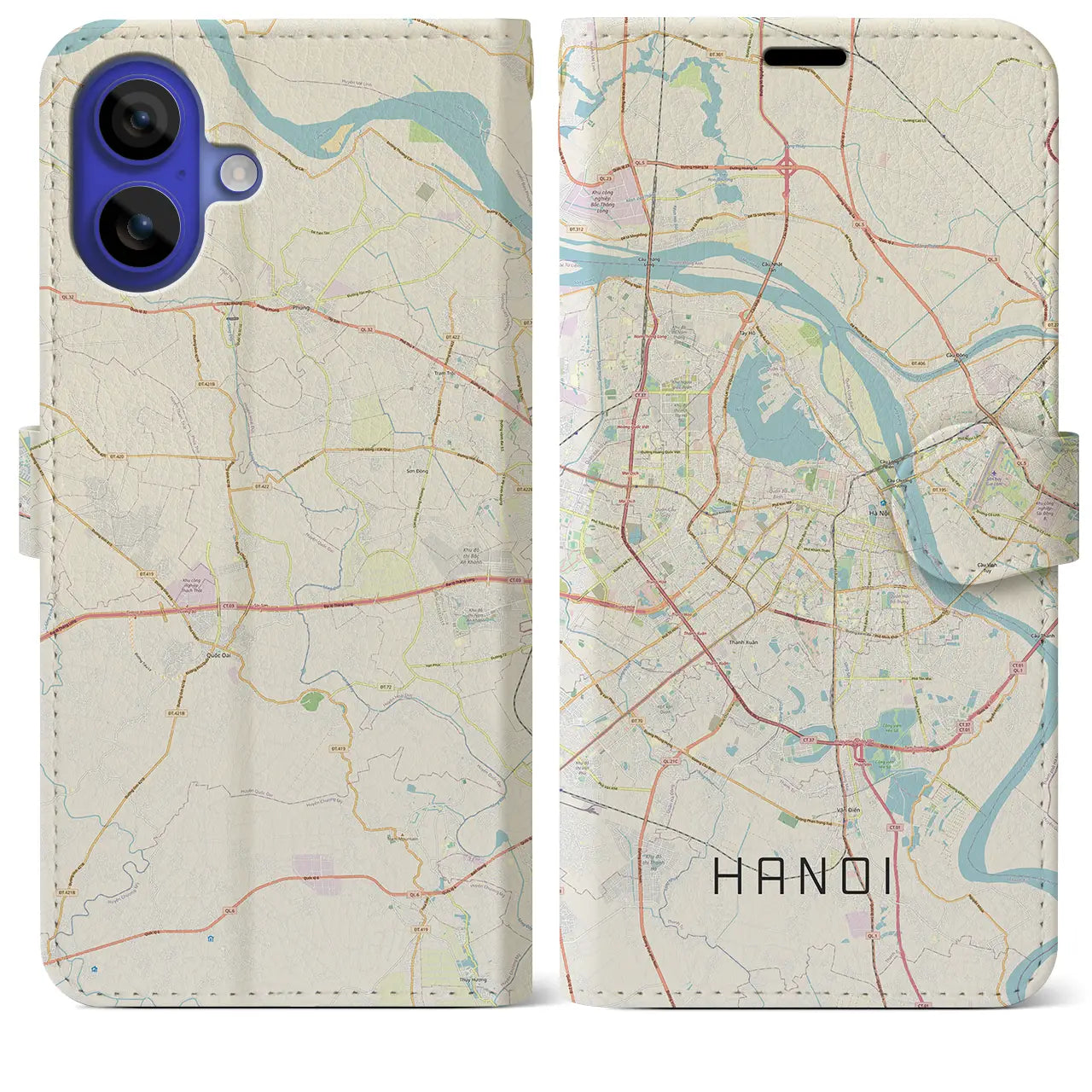 【ハノイ(ベトナム)】地図柄iPhoneケース(手帳タイプ)ナチュラル・iPhone 16 Pro Max 用