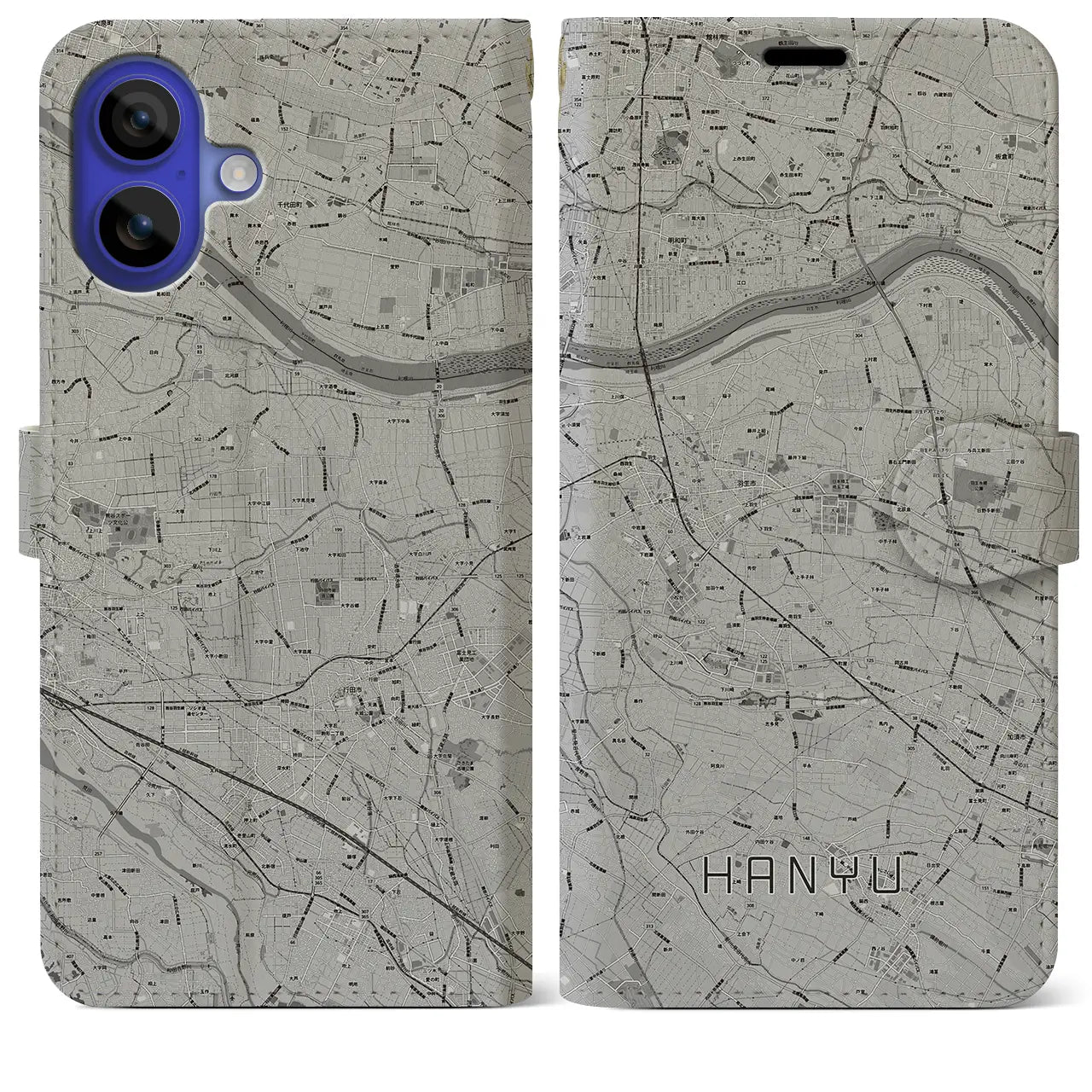 【羽生(埼玉県)】地図柄iPhoneケース(手帳タイプ)モノトーン・iPhone 16 Pro Max 用