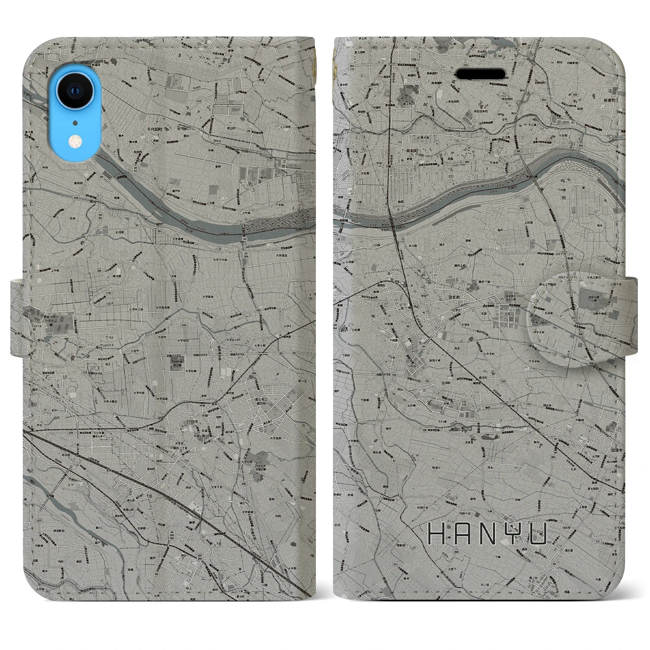 【羽生(埼玉県)】地図柄iPhoneケース(手帳タイプ)モノトーン・iPhone XR 用