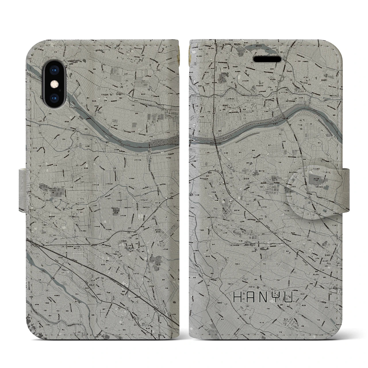 【羽生(埼玉県)】地図柄iPhoneケース(手帳タイプ)モノトーン・iPhone XS / X 用