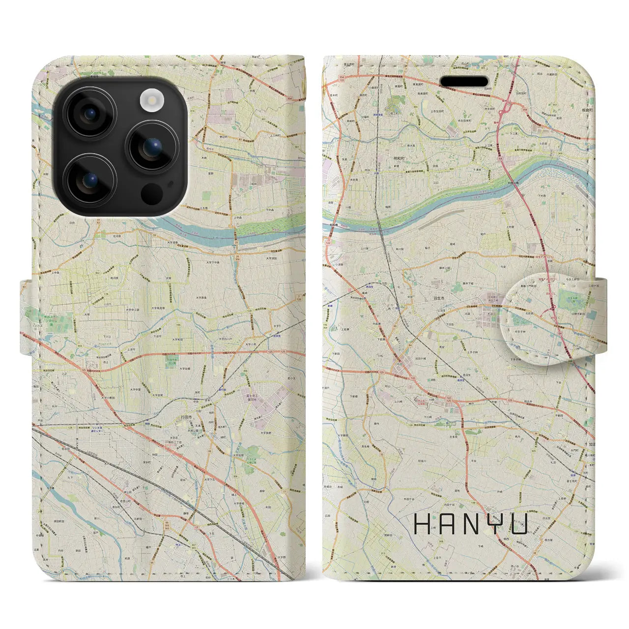 【羽生(埼玉県)】地図柄iPhoneケース(手帳タイプ)ナチュラル・iPhone 16 用
