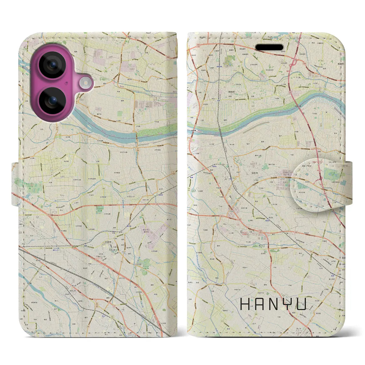 【羽生(埼玉県)】地図柄iPhoneケース(手帳タイプ)ナチュラル・iPhone 16 Pro 用
