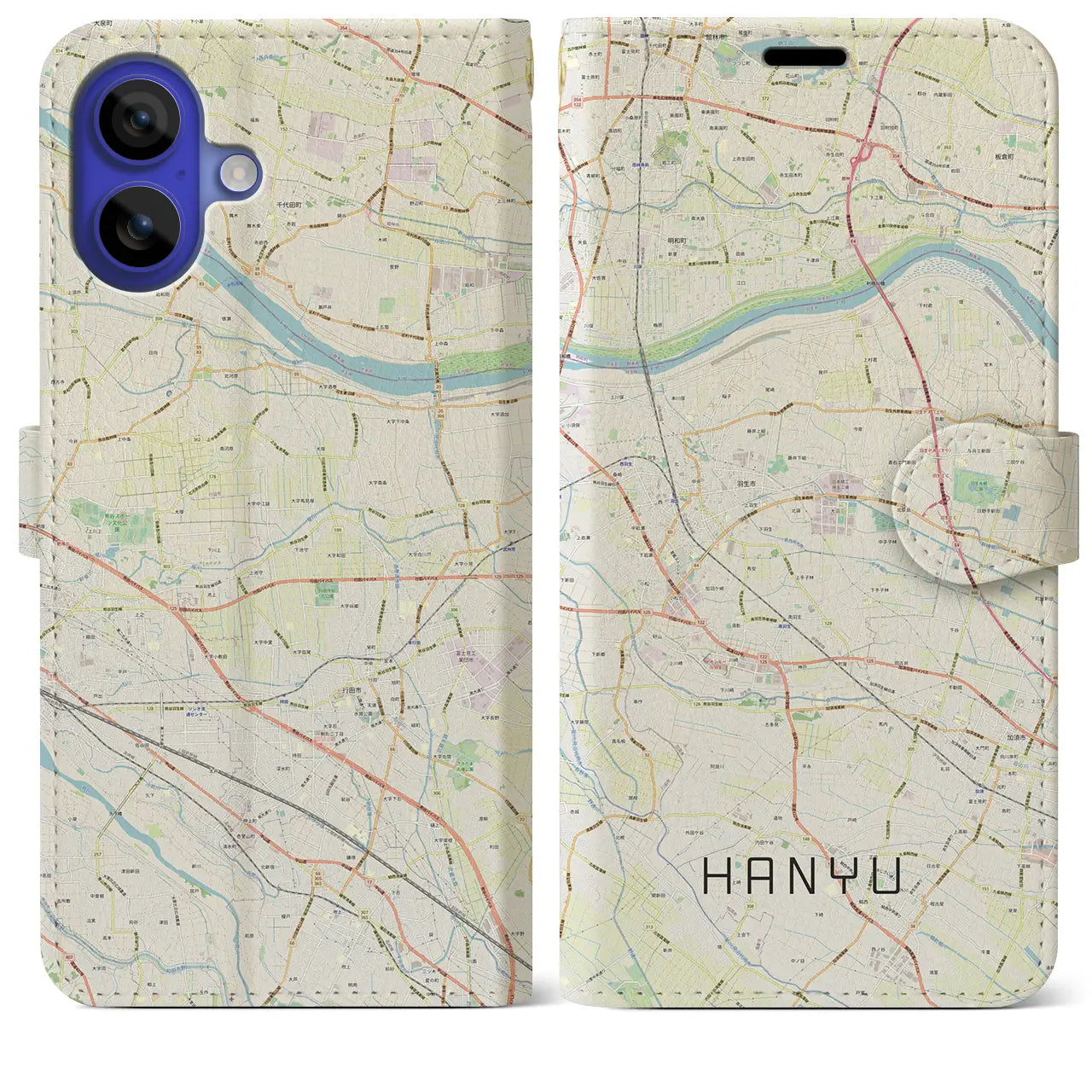 【羽生(埼玉県)】地図柄iPhoneケース(手帳タイプ)ナチュラル・iPhone 16 Pro Max 用