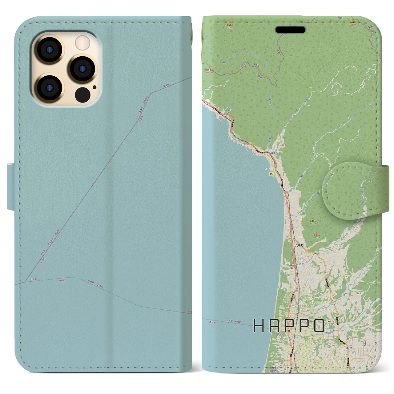 【八峰(秋田県)】地図柄iPhoneケース(手帳タイプ)
