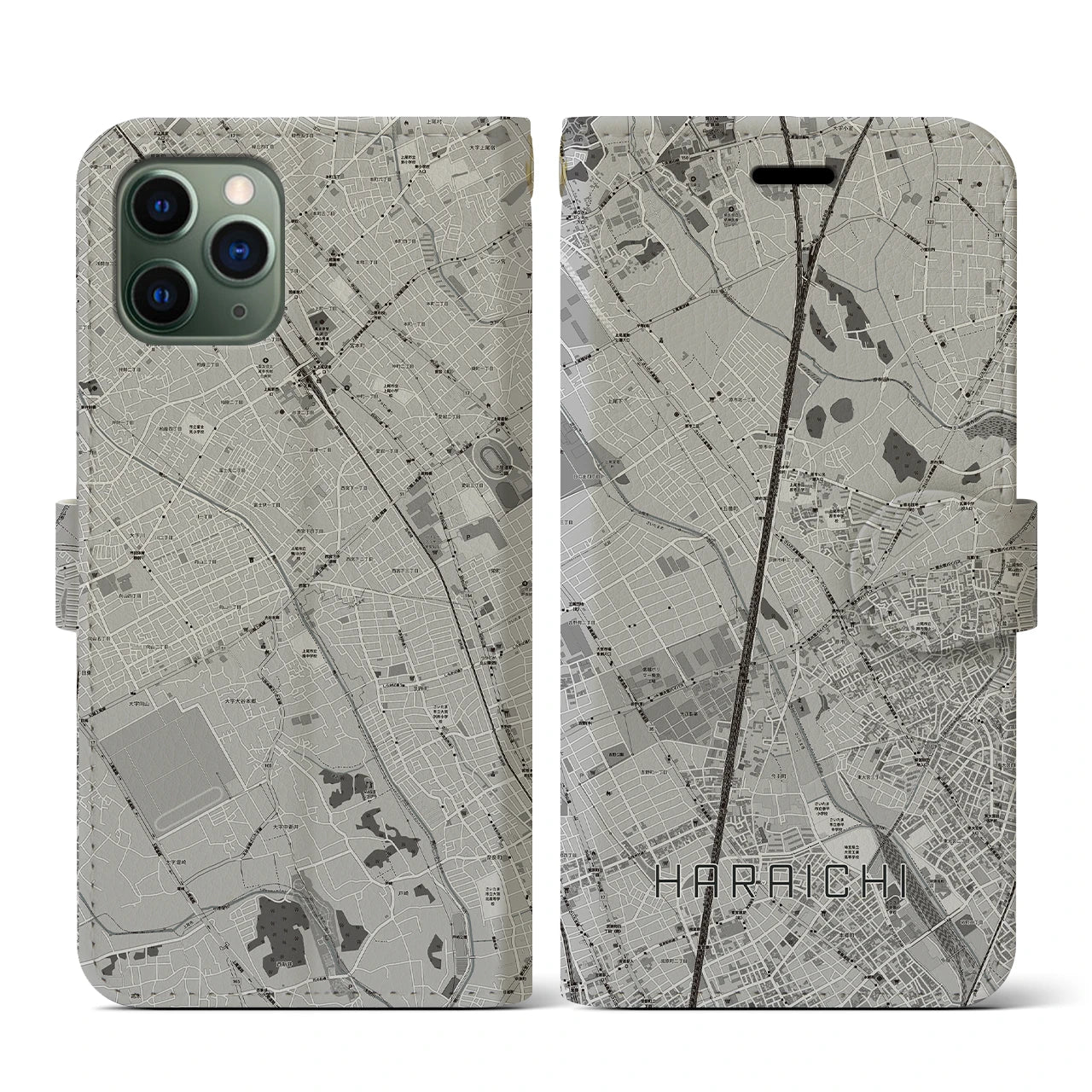 【原市(埼玉県)】地図柄iPhoneケース(手帳タイプ)モノトーン・iPhone 11 Pro 用