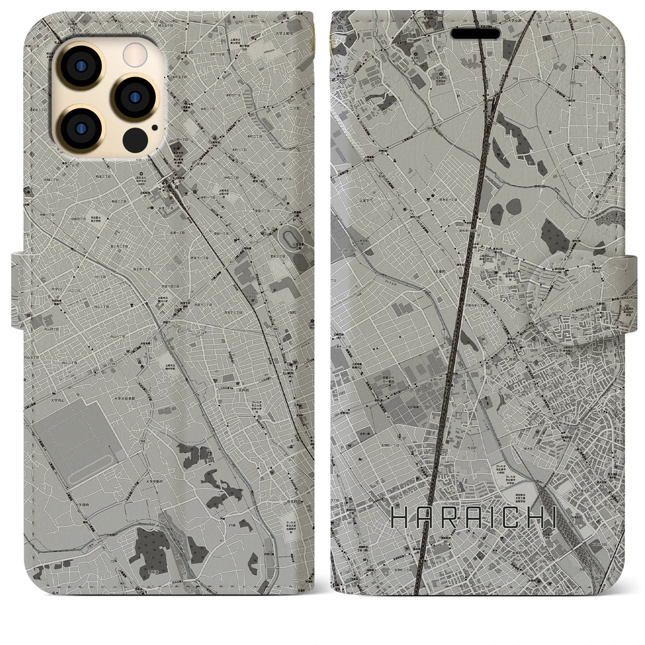 【原市(埼玉県)】地図柄iPhoneケース(手帳タイプ)モノトーン・iPhone 12 Pro Max 用