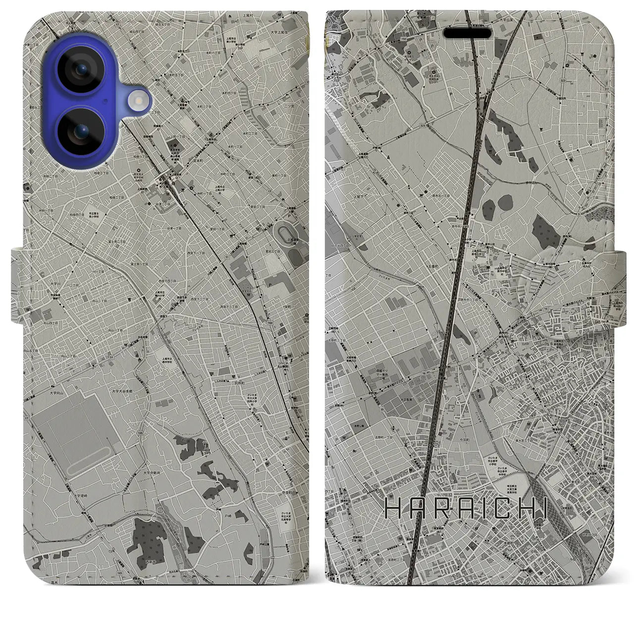 【原市(埼玉県)】地図柄iPhoneケース(手帳タイプ)モノトーン・iPhone 16 Pro Max 用