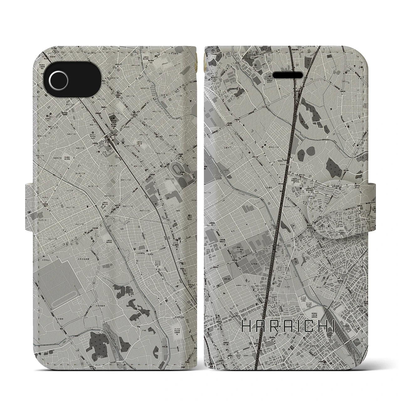 【原市(埼玉県)】地図柄iPhoneケース(手帳タイプ)モノトーン・iPhone SE(第3 / 第2世代) / 8 / 7 / 6s / 6 用