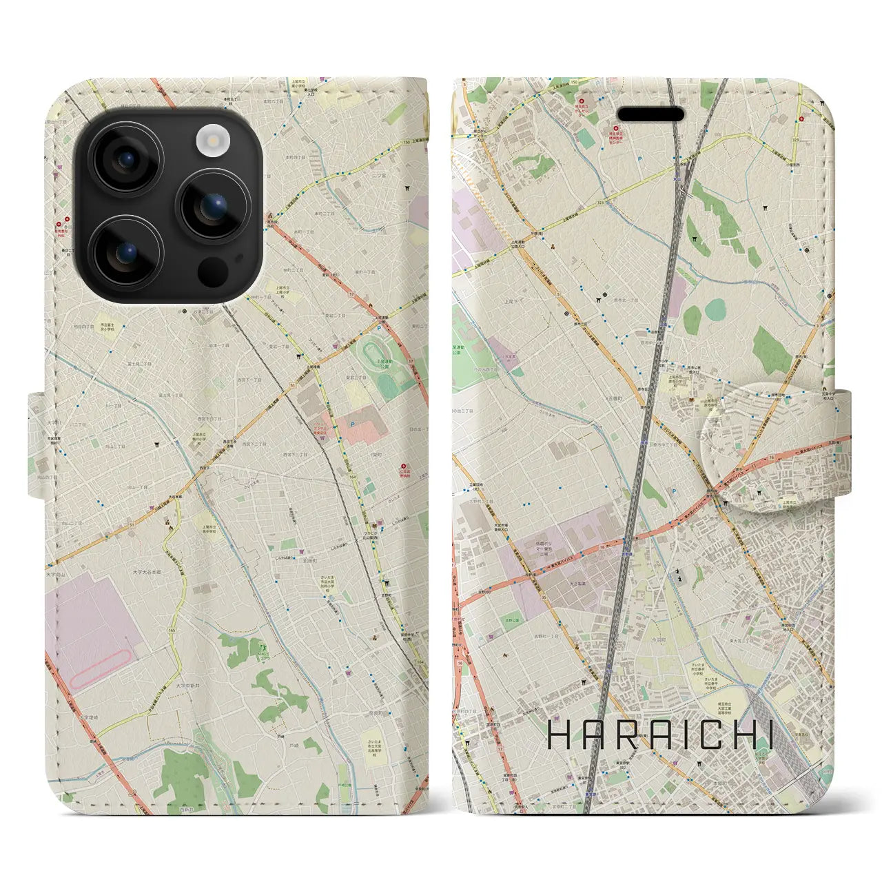 【原市(埼玉県)】地図柄iPhoneケース(手帳タイプ)ナチュラル・iPhone 16 用