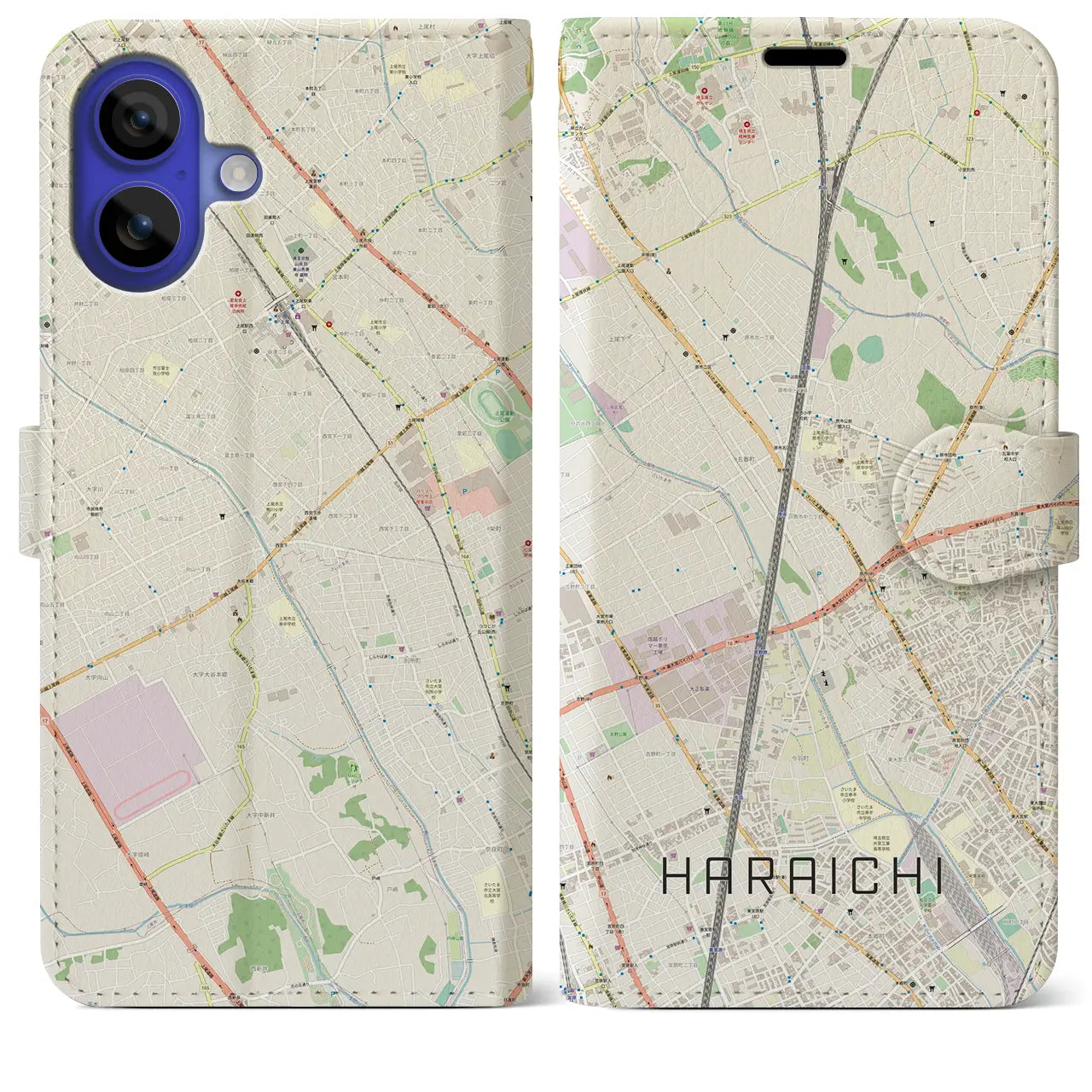 【原市(埼玉県)】地図柄iPhoneケース(手帳タイプ)ナチュラル・iPhone 16 Pro Max 用