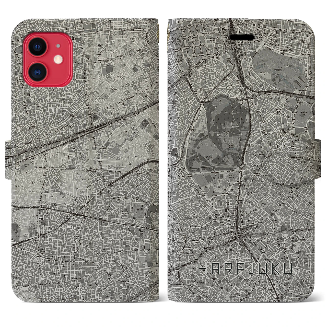 【原宿(東京都)】地図柄iPhoneケース(手帳タイプ)モノトーン・iPhone 11 用