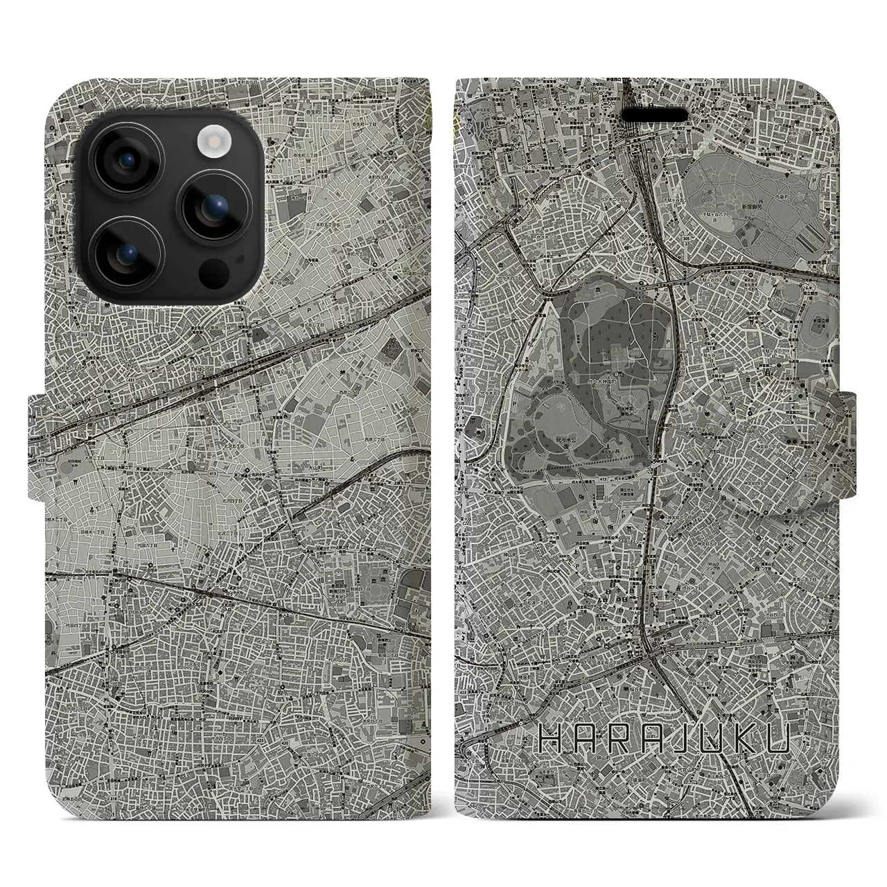 【原宿(東京都)】地図柄iPhoneケース(手帳タイプ)モノトーン・iPhone 16 用