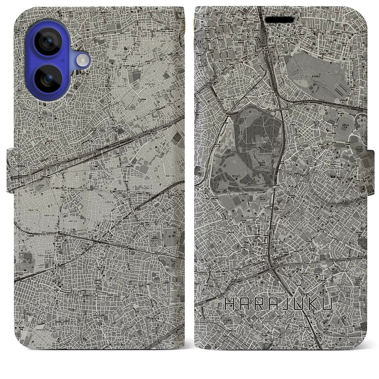 【原宿(東京都)】地図柄iPhoneケース(手帳タイプ)モノトーン・iPhone 16 Pro Max 用