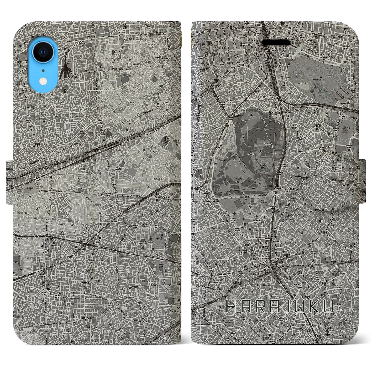 【原宿(東京都)】地図柄iPhoneケース(手帳タイプ)モノトーン・iPhone XR 用