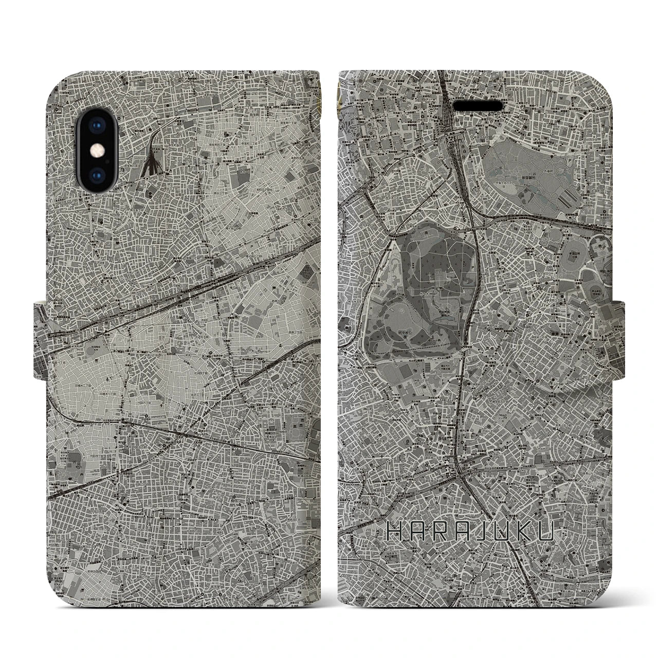 【原宿(東京都)】地図柄iPhoneケース(手帳タイプ)モノトーン・iPhone XS / X 用