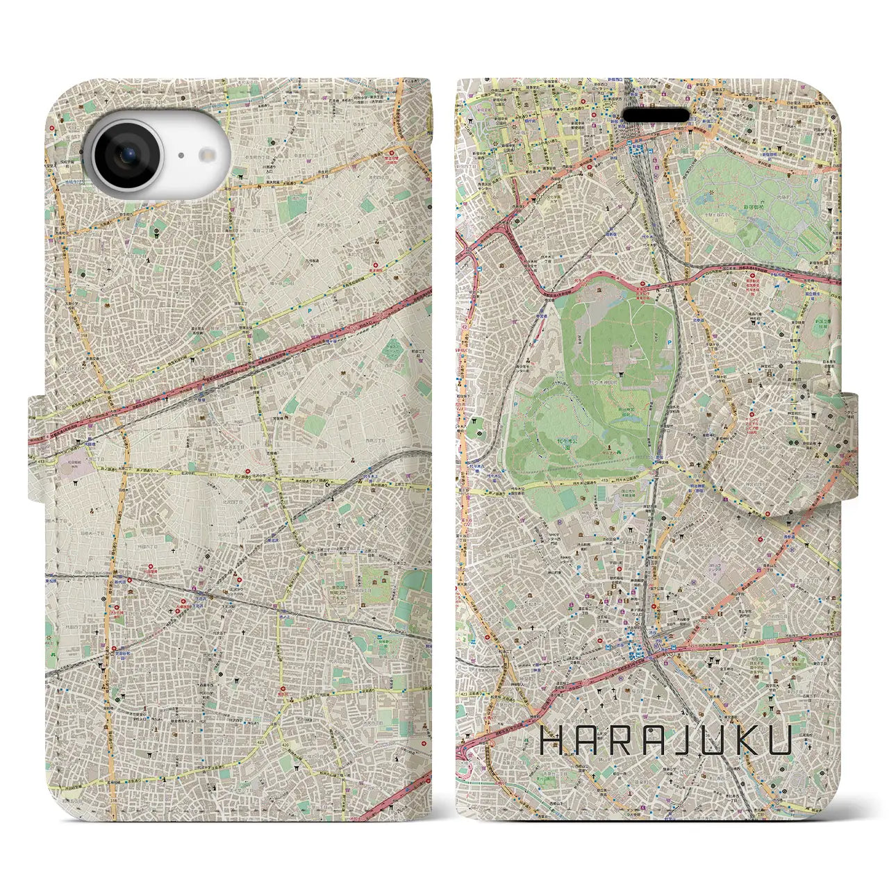 【原宿(東京都)】地図柄iPhoneケース(手帳タイプ)
