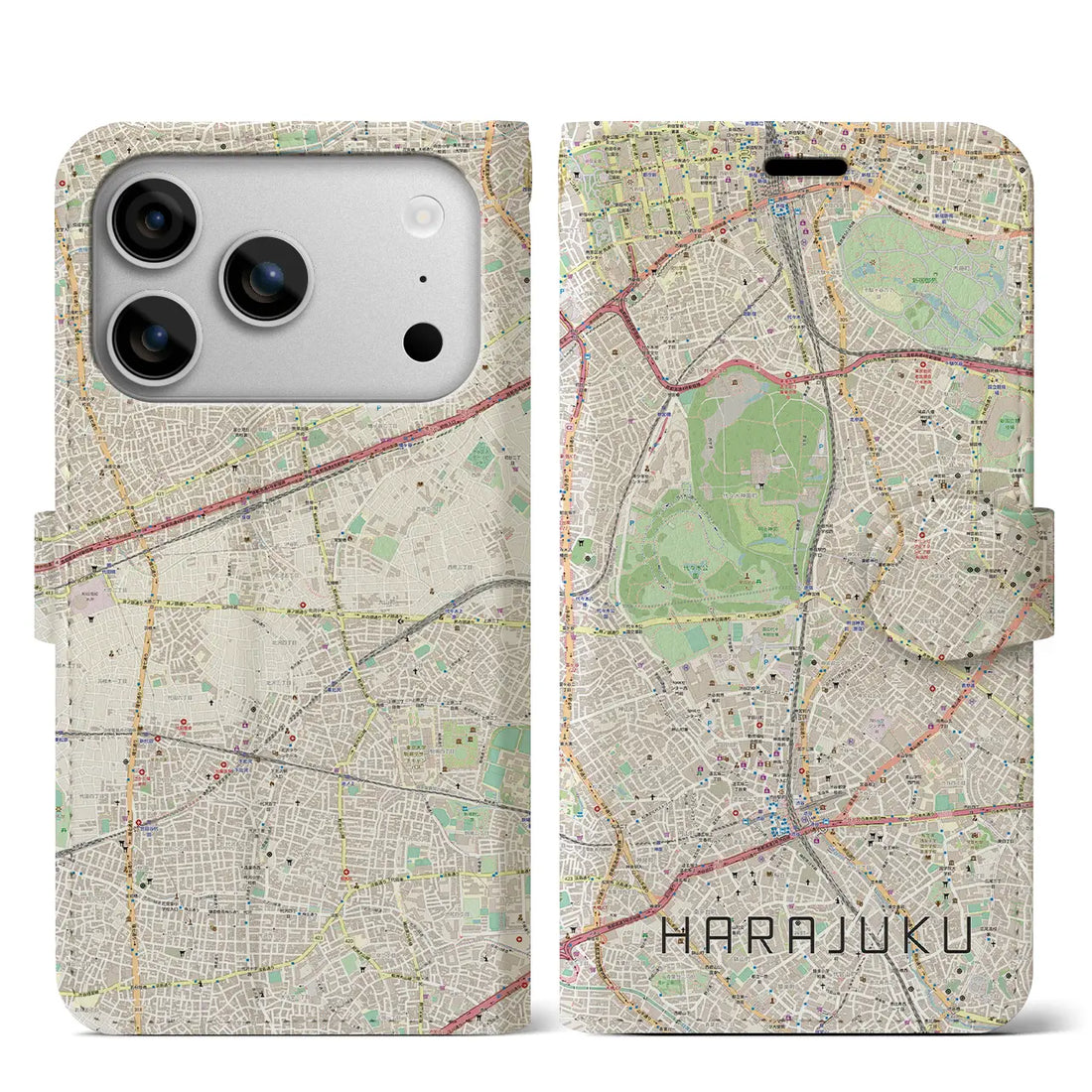 【原宿(東京都)】地図柄iPhoneケース(手帳タイプ)ナチュラル・iPhone 17 Pro Max 用