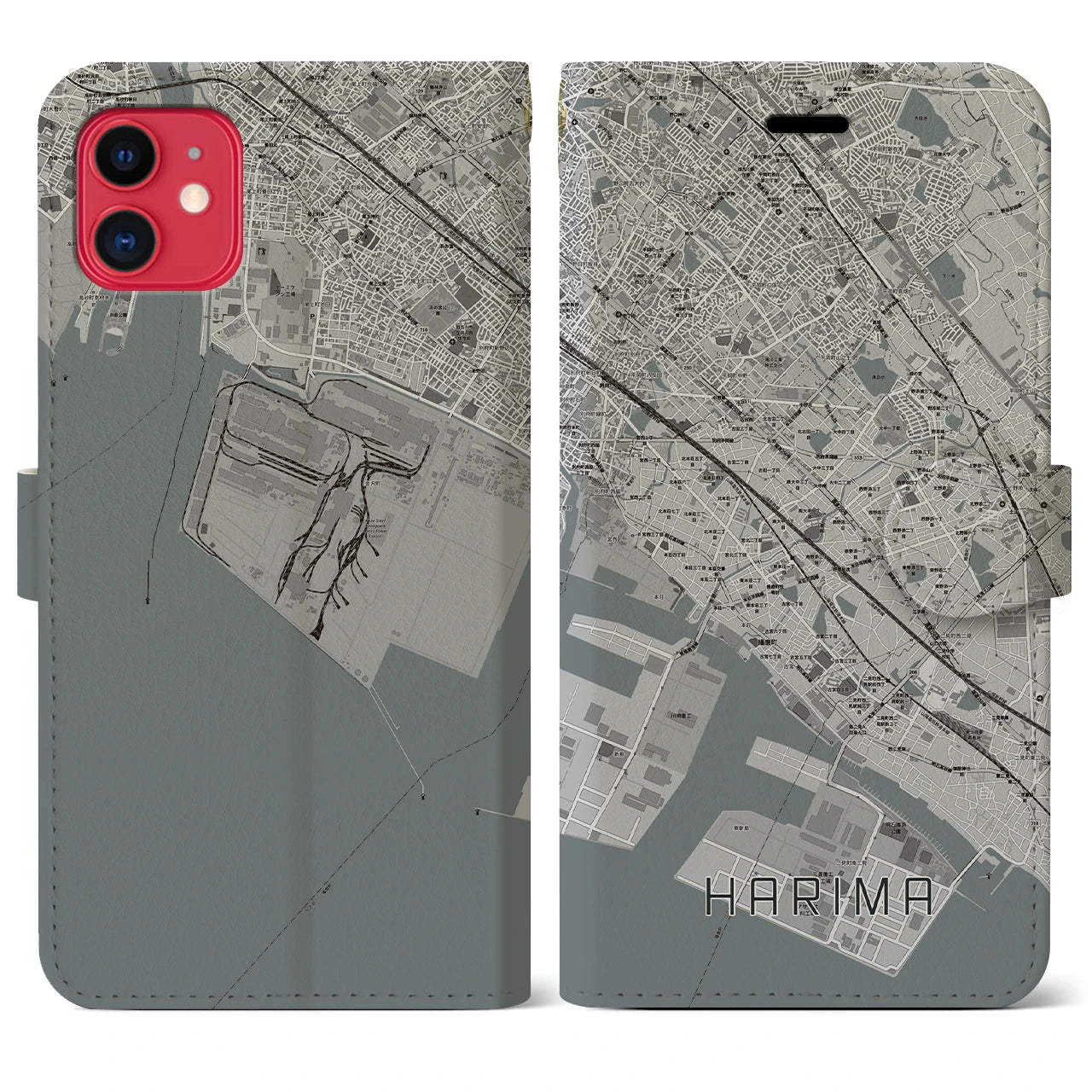 【播磨(兵庫県)】地図柄iPhoneケース(手帳タイプ)モノトーン・iPhone 11 用