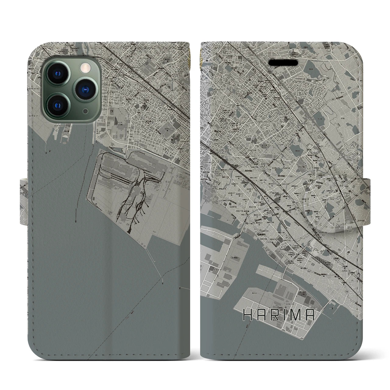 【播磨(兵庫県)】地図柄iPhoneケース(手帳タイプ)モノトーン・iPhone 11 Pro 用