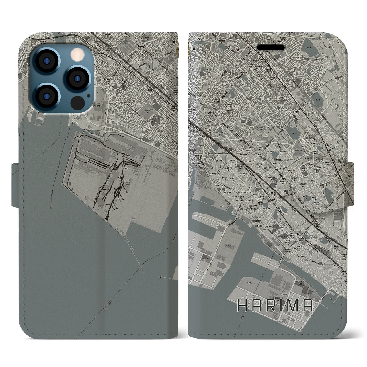 【播磨(兵庫県)】地図柄iPhoneケース(手帳タイプ)モノトーン・iPhone 12 / 12 Pro 用