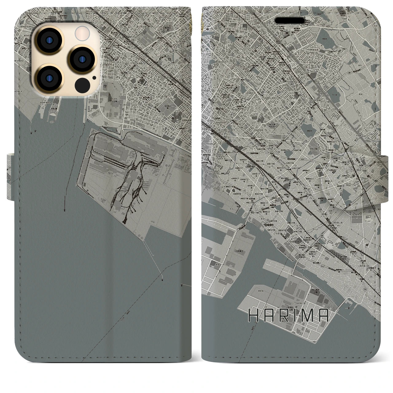 【播磨(兵庫県)】地図柄iPhoneケース(手帳タイプ)モノトーン・iPhone 12 Pro Max 用