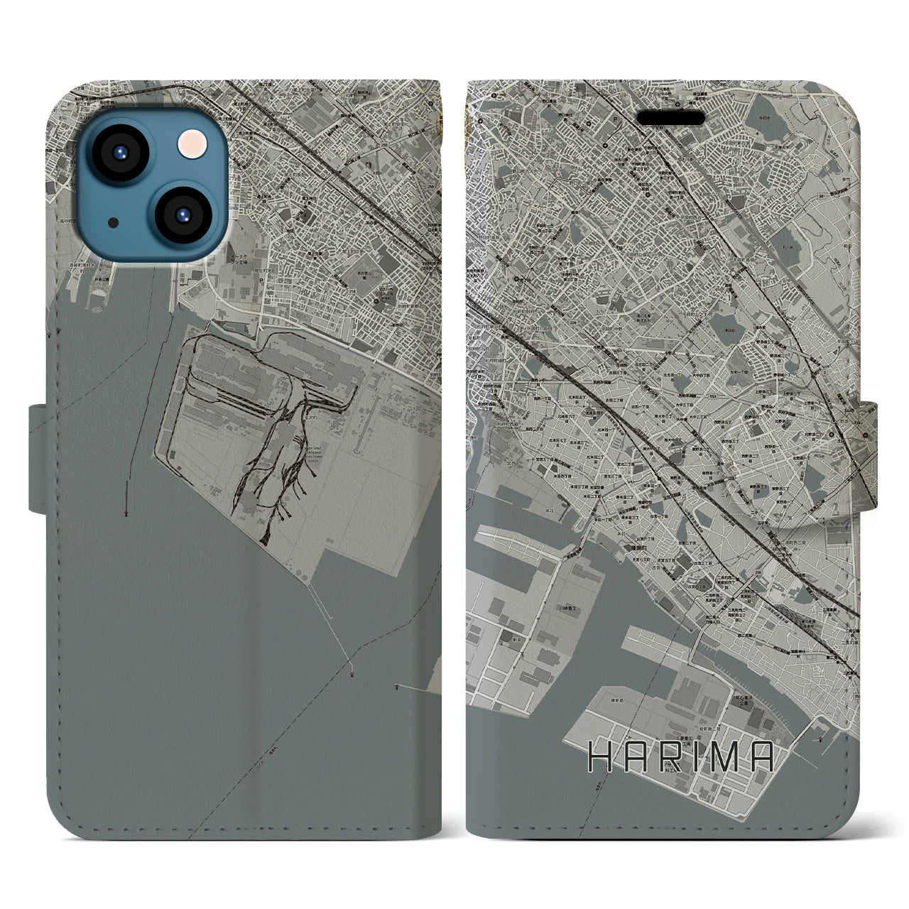 【播磨(兵庫県)】地図柄iPhoneケース(手帳タイプ)モノトーン・iPhone 13 用