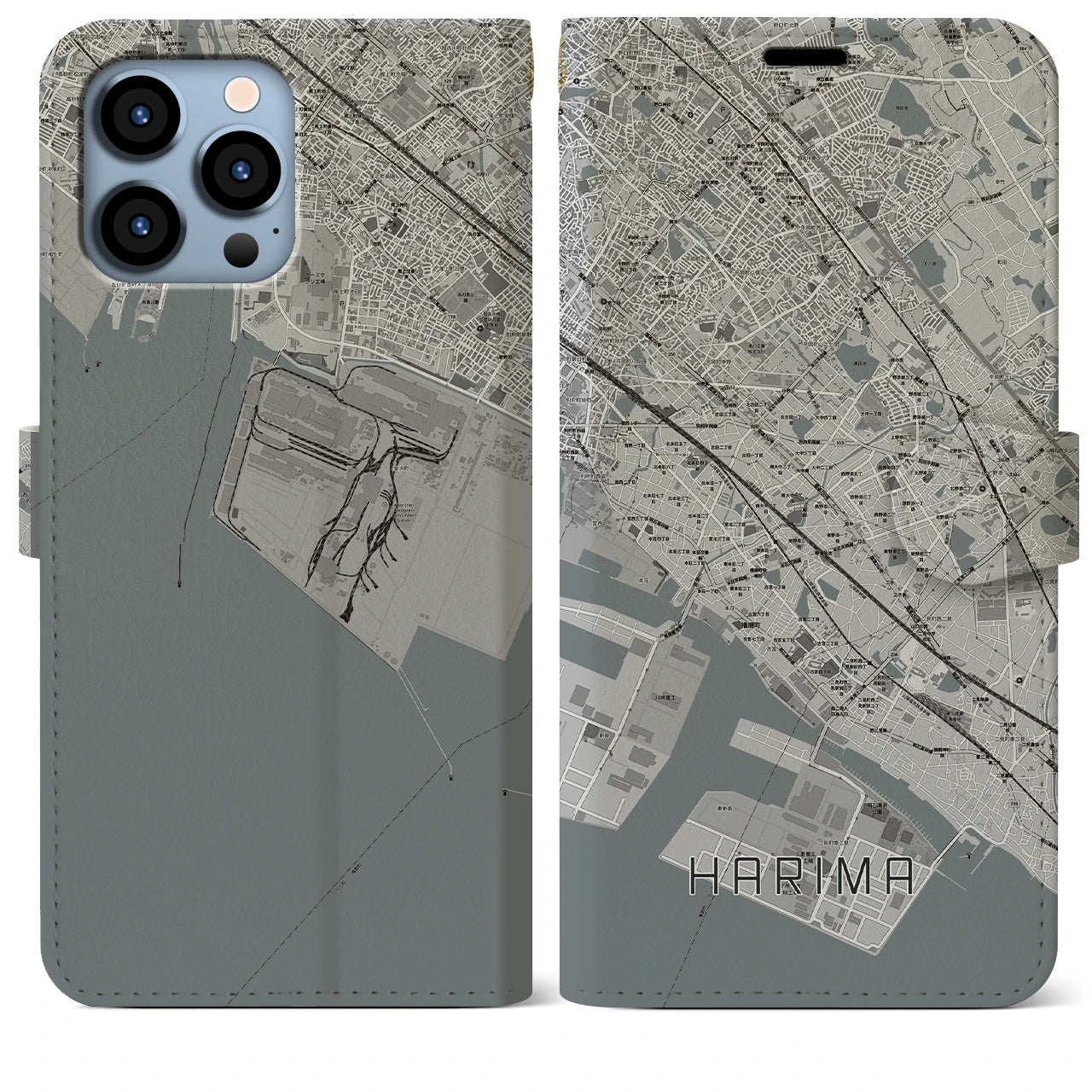 【播磨(兵庫県)】地図柄iPhoneケース(手帳タイプ)モノトーン・iPhone 13 Pro Max 用