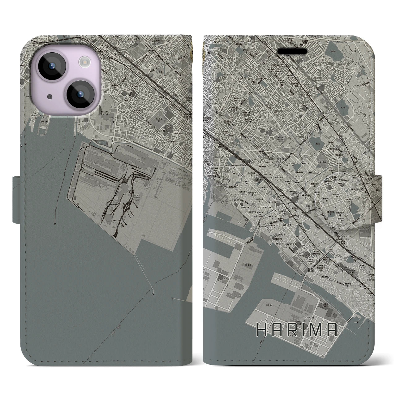 【播磨(兵庫県)】地図柄iPhoneケース(手帳タイプ)モノトーン・iPhone 14 用
