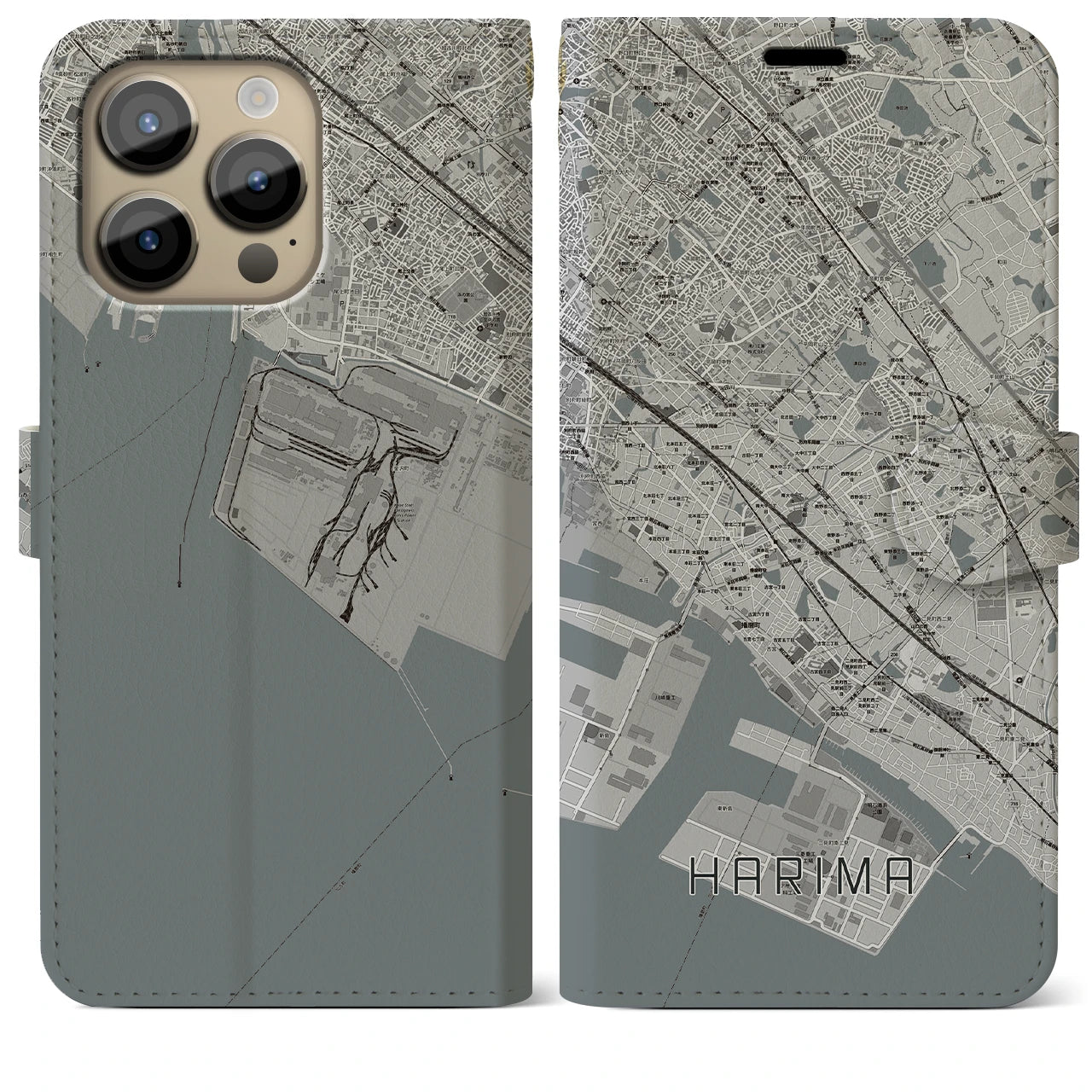 【播磨(兵庫県)】地図柄iPhoneケース(手帳タイプ)モノトーン・iPhone 14 Pro Max 用