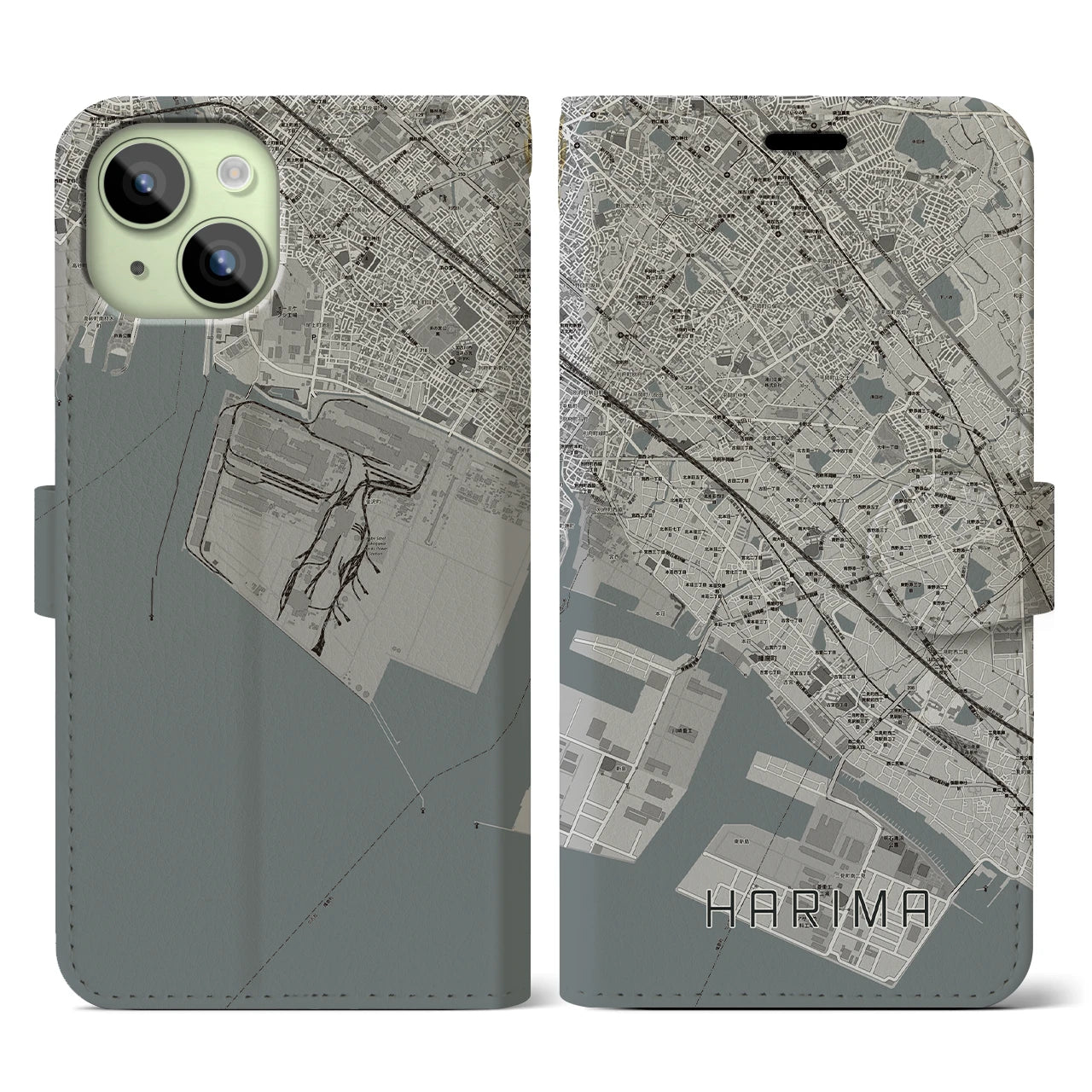 【播磨(兵庫県)】地図柄iPhoneケース(手帳タイプ)モノトーン・iPhone 15 用