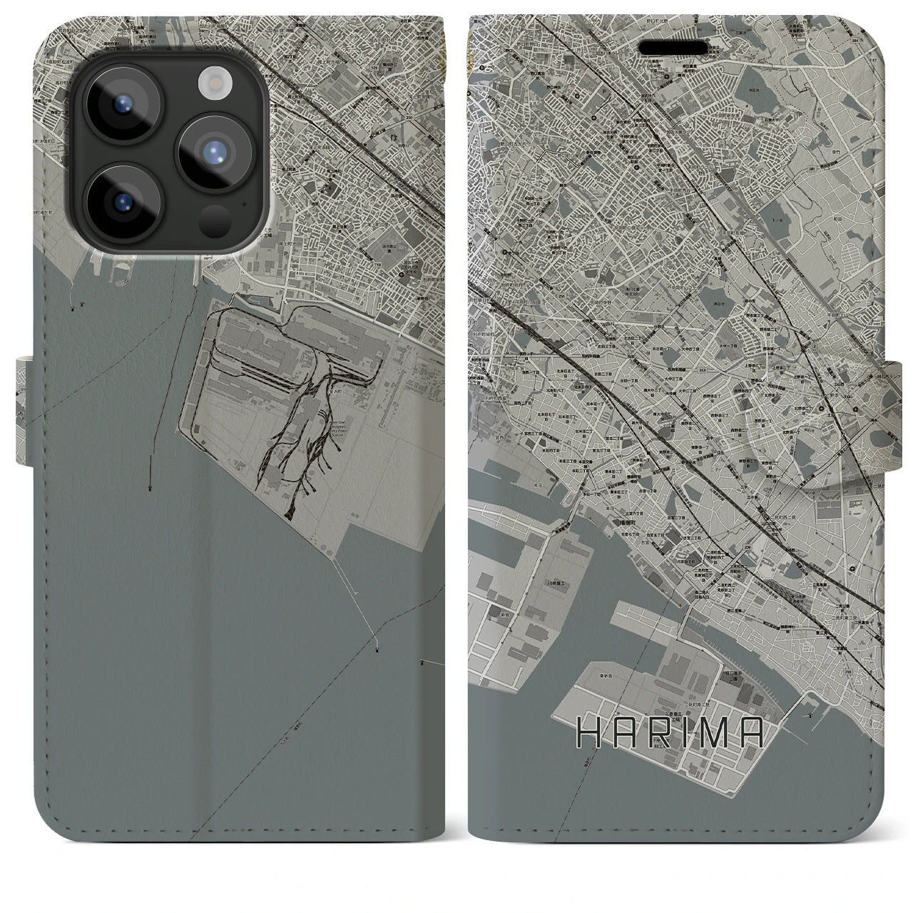 【播磨(兵庫県)】地図柄iPhoneケース(手帳タイプ)モノトーン・iPhone 15 Pro Max 用