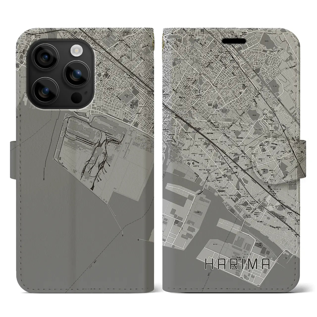 【播磨(兵庫県)】地図柄iPhoneケース(手帳タイプ)モノトーン・iPhone 16 用