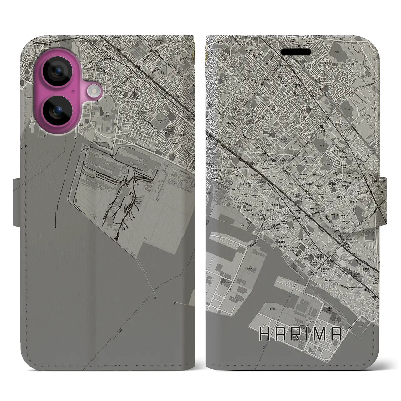 【播磨(兵庫県)】地図柄iPhoneケース(手帳タイプ)モノトーン・iPhone 16 Pro 用
