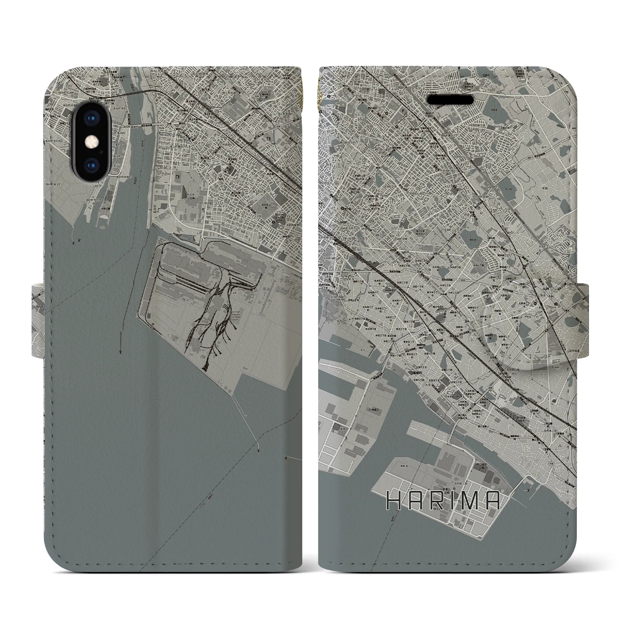 【播磨(兵庫県)】地図柄iPhoneケース(手帳タイプ)モノトーン・iPhone XS / X 用