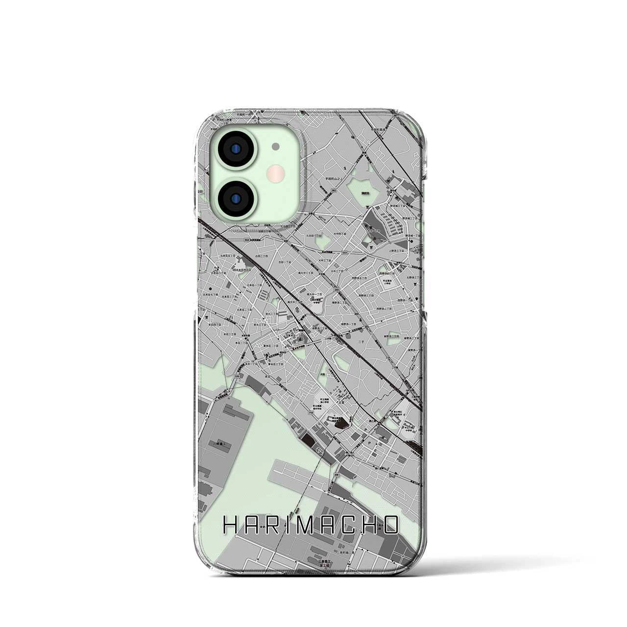 【播磨町(兵庫県)】地図柄iPhoneケース(クリアタイプ)モノトーン・iPhone 12 mini 用