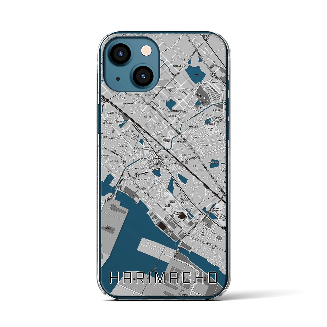 【播磨町(兵庫県)】地図柄iPhoneケース(クリアタイプ)モノトーン・iPhone 13 用