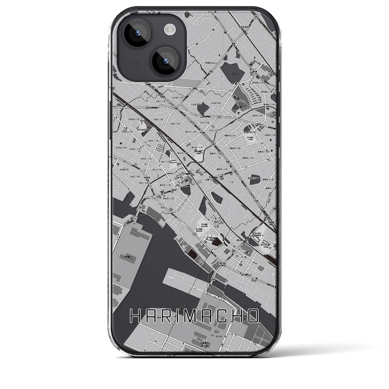 【播磨町(兵庫県)】地図柄iPhoneケース(クリアタイプ)モノトーン・iPhone 14 Plus 用