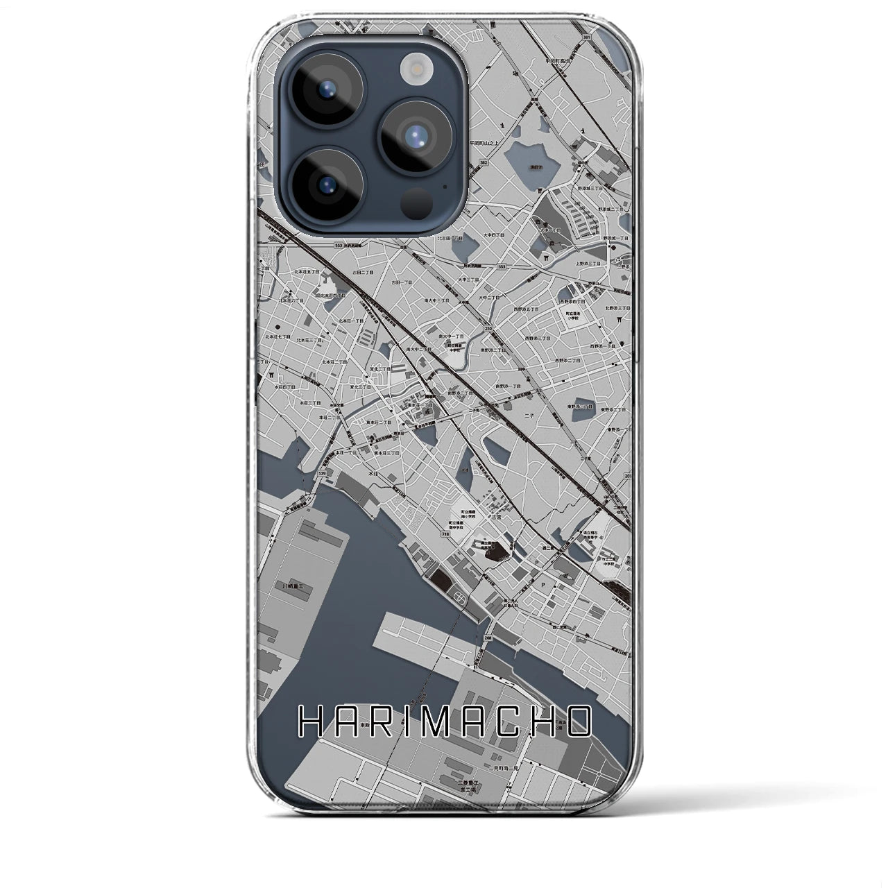 【播磨町(兵庫県)】地図柄iPhoneケース(クリアタイプ)モノトーン・iPhone 15 Pro Max 用