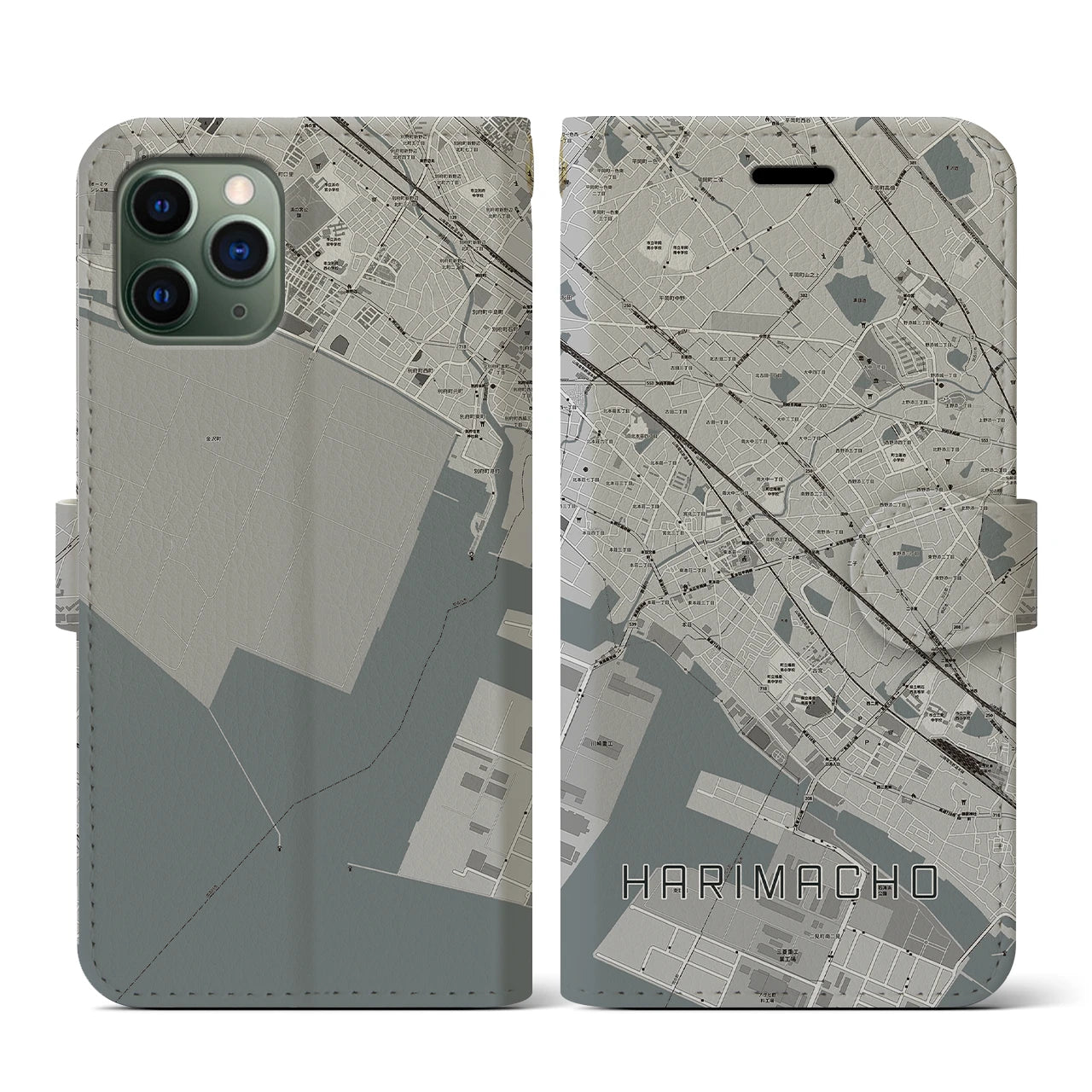 【播磨町(兵庫県)】地図柄iPhoneケース(手帳タイプ)モノトーン・iPhone 11 Pro 用