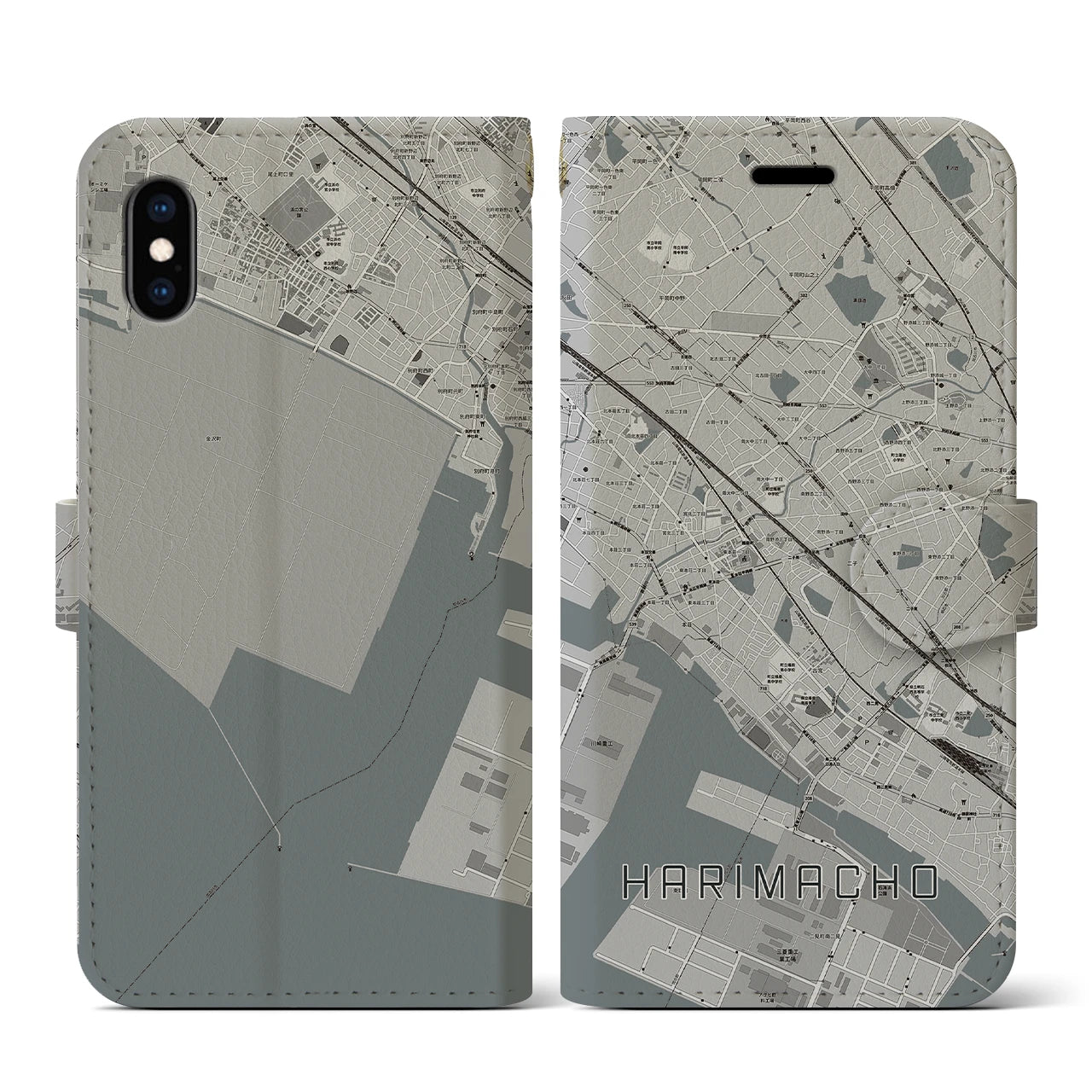 【播磨町(兵庫県)】地図柄iPhoneケース(手帳タイプ)モノトーン・iPhone XS / X 用