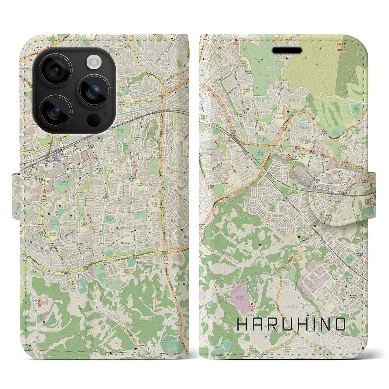 【はるひ野(神奈川県)】地図柄iPhoneケース(手帳タイプ)ナチュラル・iPhone 16 用