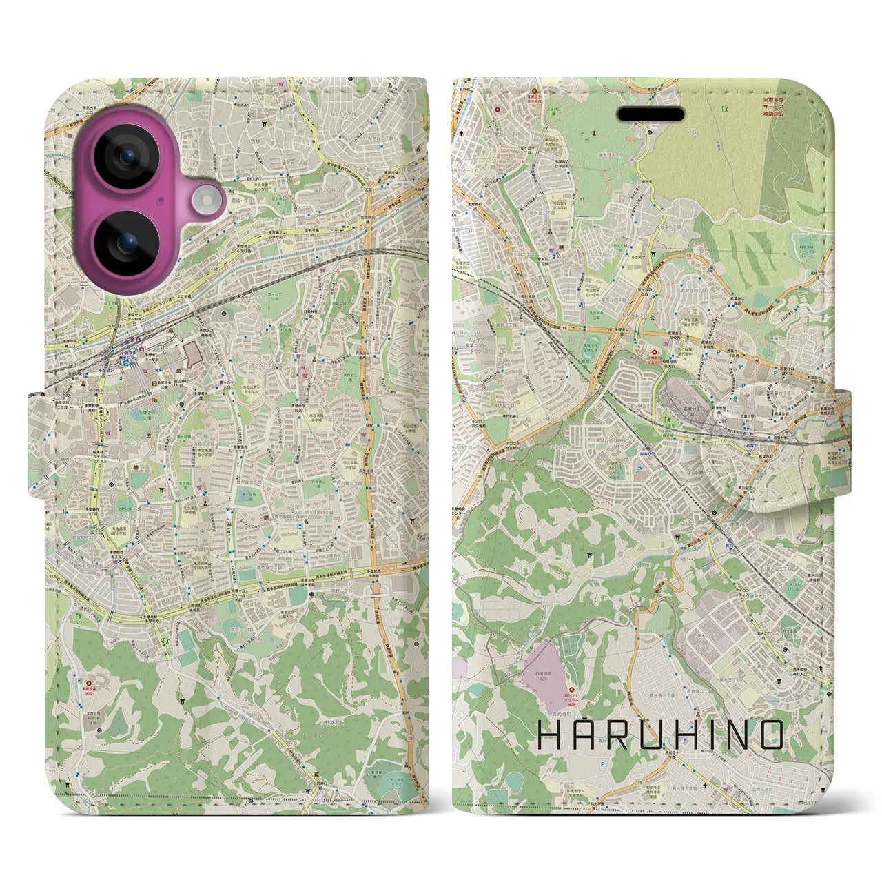 【はるひ野(神奈川県)】地図柄iPhoneケース(手帳タイプ)ナチュラル・iPhone 16 Pro 用