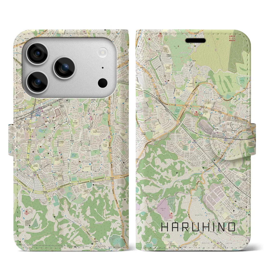 【はるひ野(神奈川県)】地図柄iPhoneケース(手帳タイプ)ナチュラル・iPhone 17 Pro Max 用