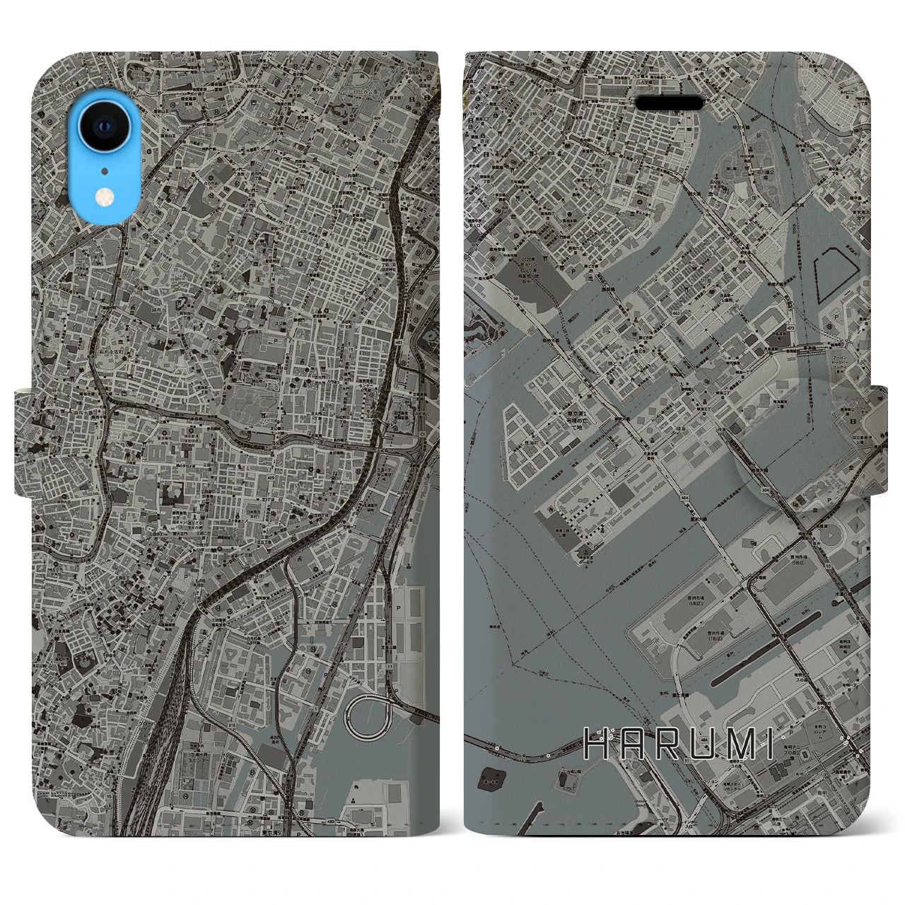 【晴海(東京都)】地図柄iPhoneケース(手帳タイプ)モノトーン・iPhone XR 用