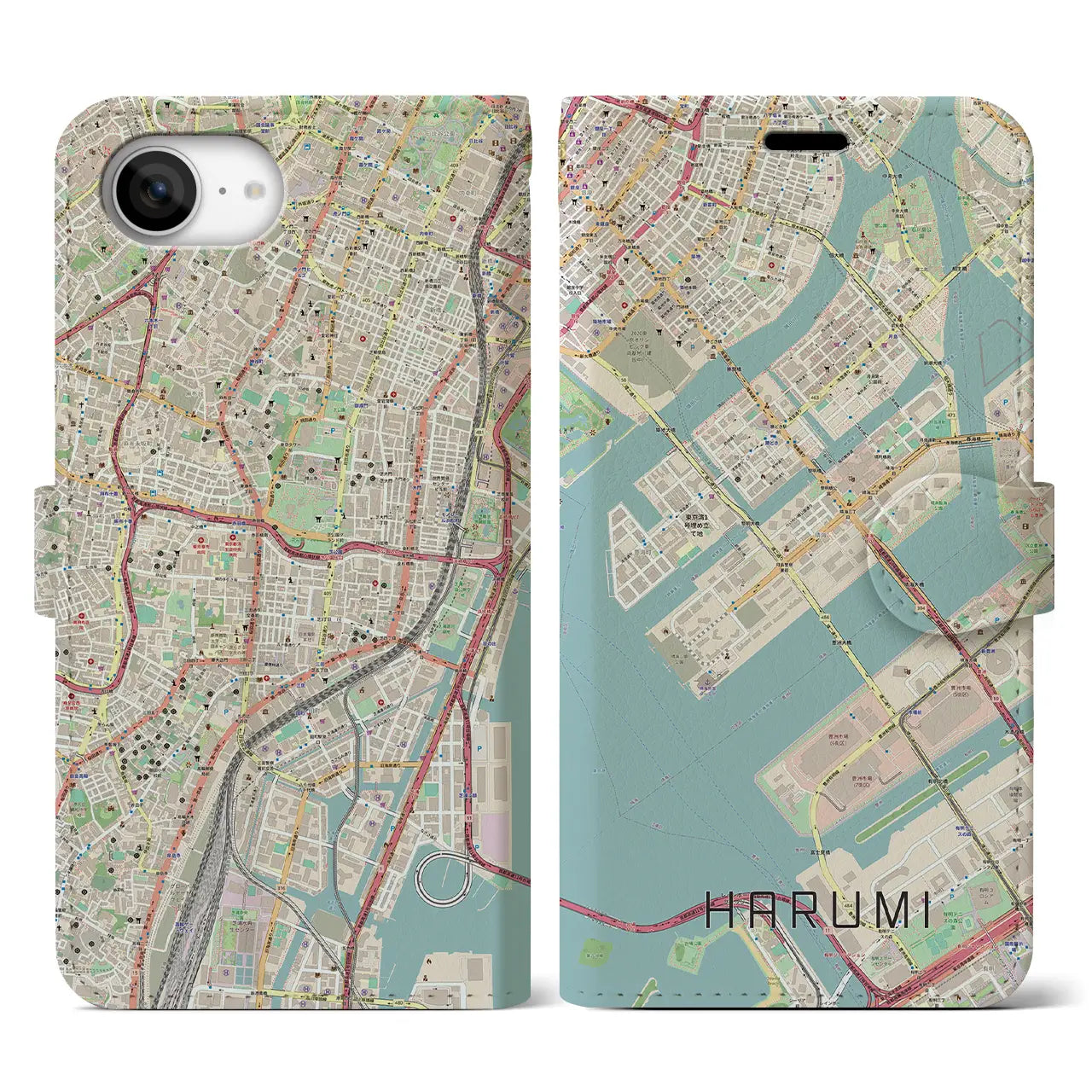 【晴海(東京都)】地図柄iPhoneケース(手帳タイプ)