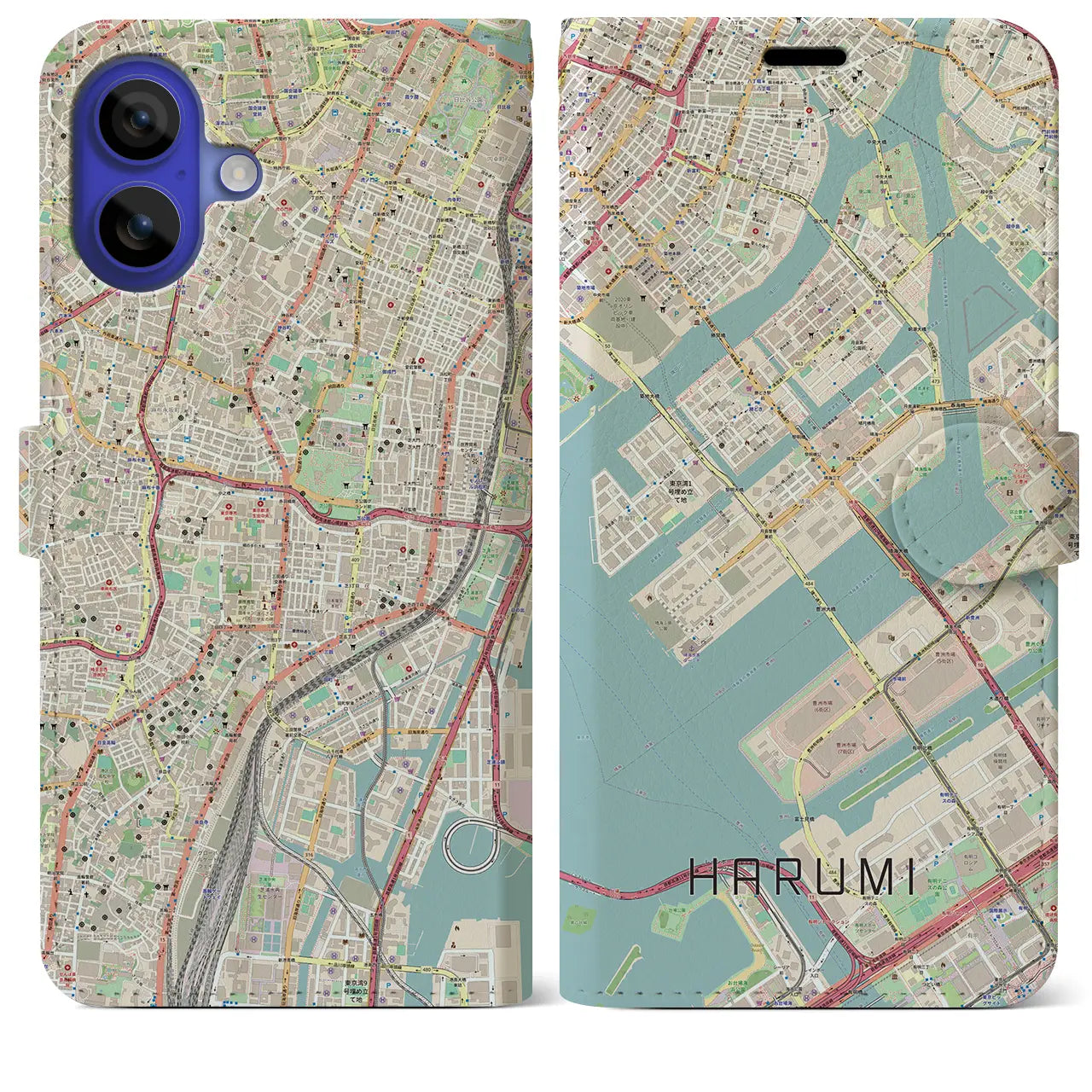 【晴海(東京都)】地図柄iPhoneケース(手帳タイプ)ナチュラル・iPhone 16 Pro Max 用